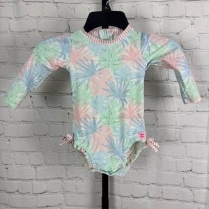 Ruffle Butts Pastel Palms One Piece Long Sleeve Swimsuit Size 18-24 Months
